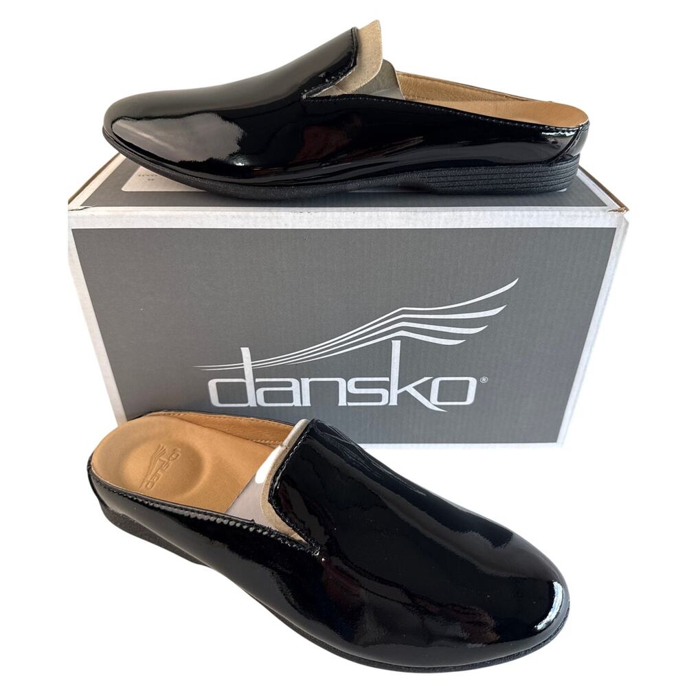 Dansko Lexie Mules Womens 6.5 7 EU 37 Black Patent Leather Slip On Flats Comfort